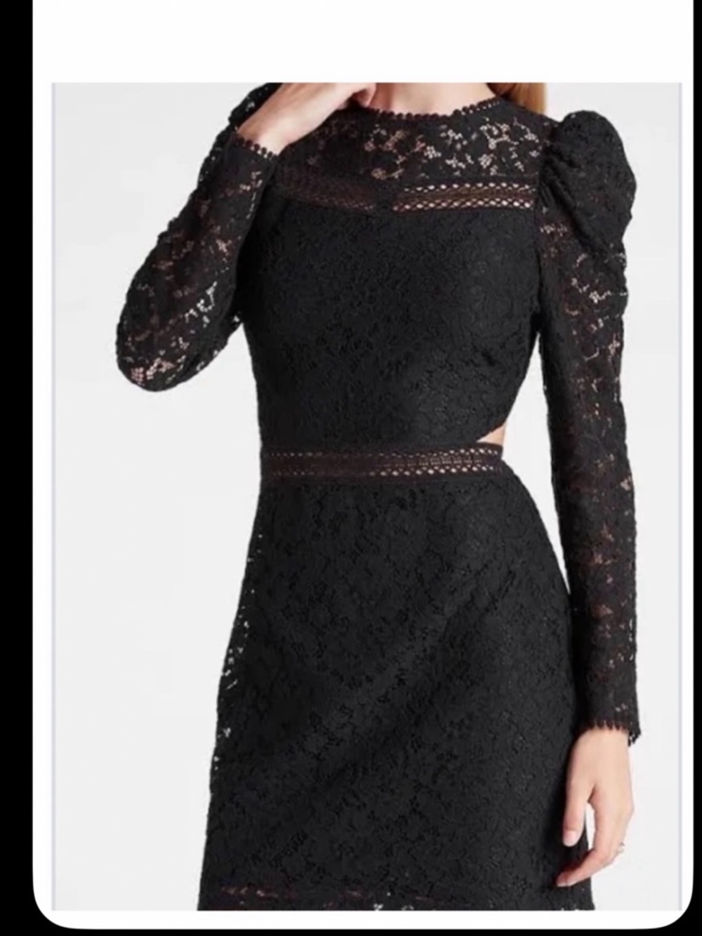 Express Black Lace Puff Sleeve Side Cutout Sheath Dress